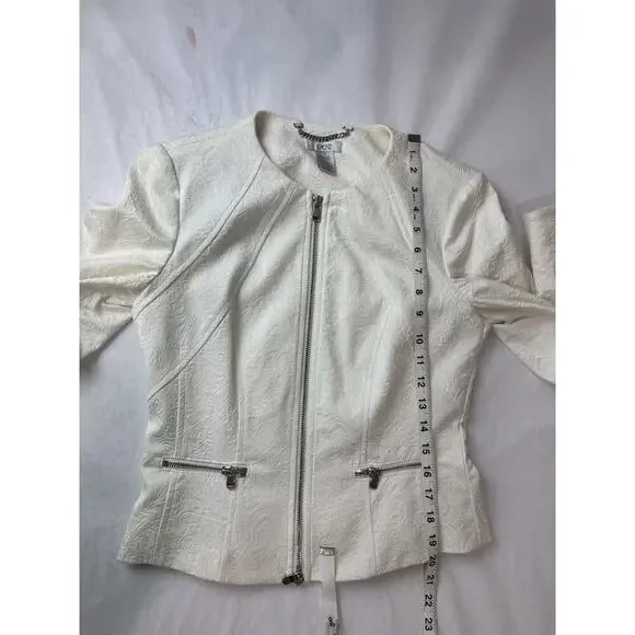 Y2k 2010 Cache Brocade Jacquard Floral Pantsuit Set Cream Zipper Blazer 0 Pant 4